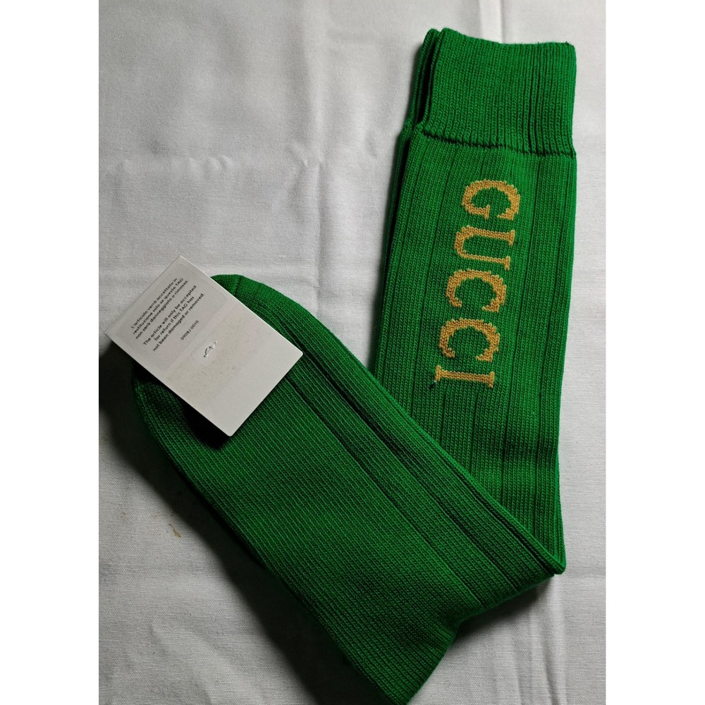 Authentic Men's Gucci Intarsia Knit Cotton Long Logo Socks 732697 22-24 cm S‎